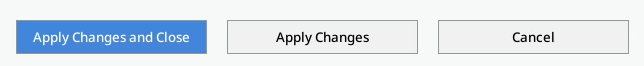 part of Qubes OS Global Config: three buttons at the bottom of the screen. Blue button with text "Apply Changes and Close", and two flat normal buttons with text "Apply Changes" and "Cancel"